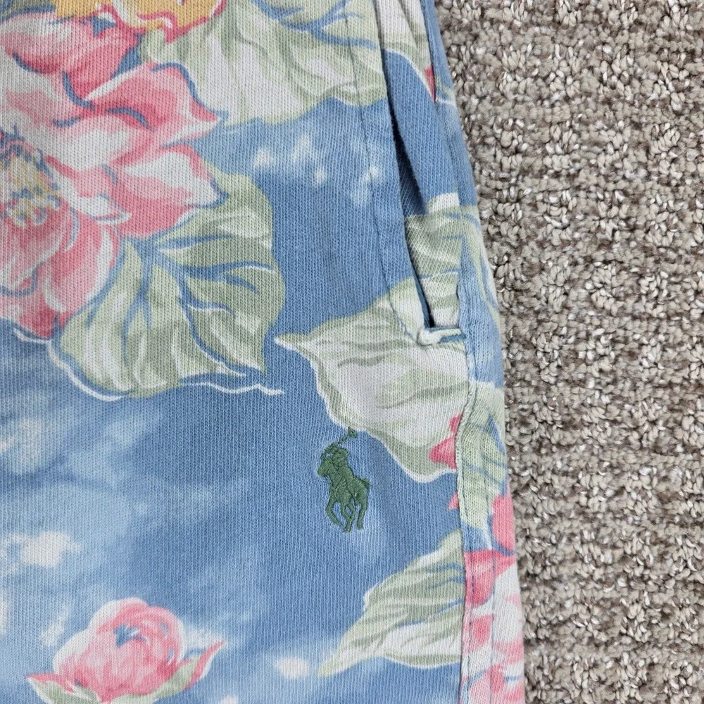 Polo Ralph Lauren Mens XS Blue Floral Sweat Shorts Cotton Drawstring Pony Logo
